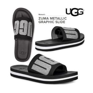 UGG ZUMA METALLIC GRAPHIC SLIDES BLACK